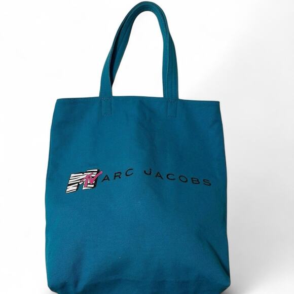 Marc Jacobs Handbags - Marc Jacobs x MTV Blue Canvas Tote Bag - Used Stylish Graphic Logo Shopper Bag